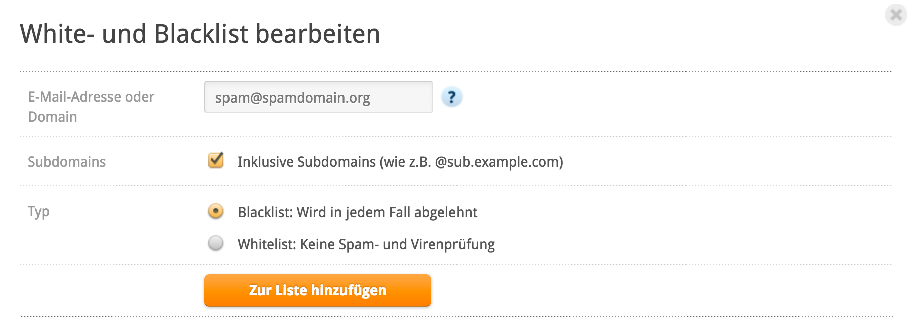 Blacklist bearbeiten