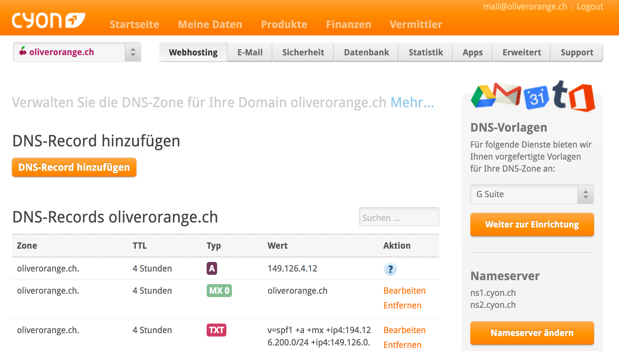 Übersicht aller DNS-Einträge