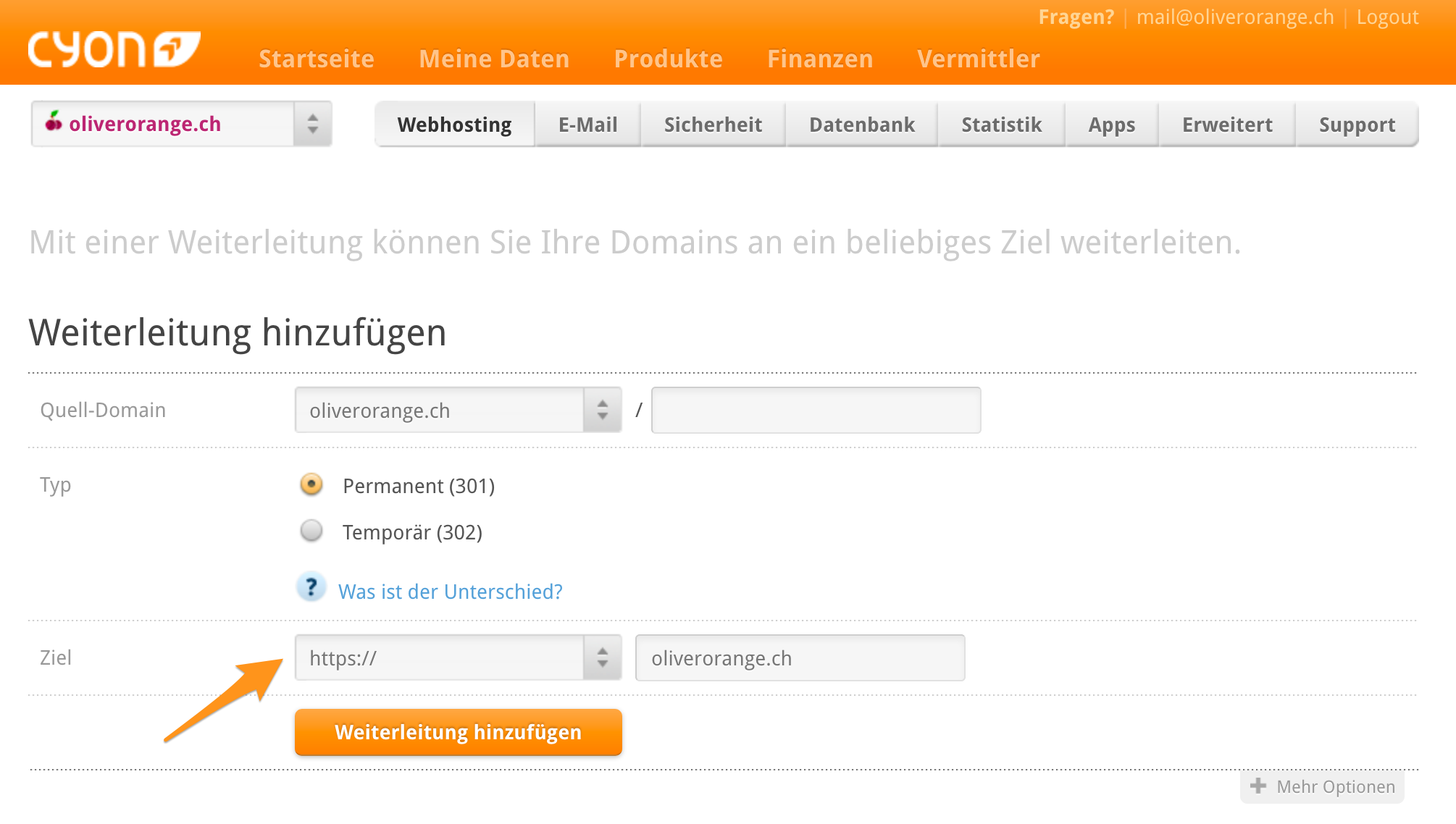 Weiterleitung auf HTTPS einrichten im my.cyon