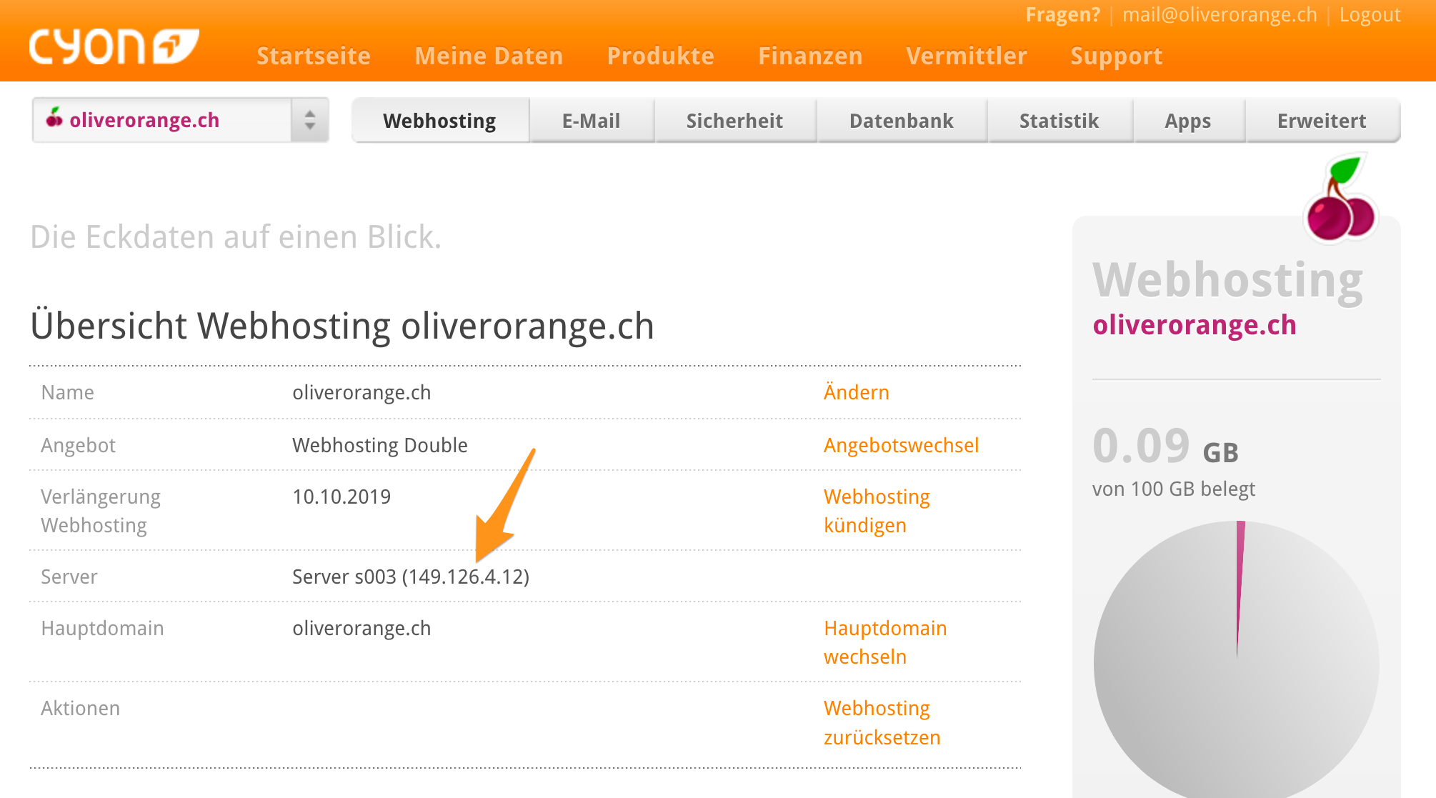 Die IP-Adresse Ihres Webhositngs im my.cyon