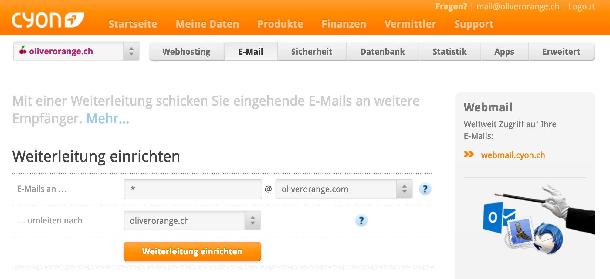 Weiterleitung auf Domainebene einrichten