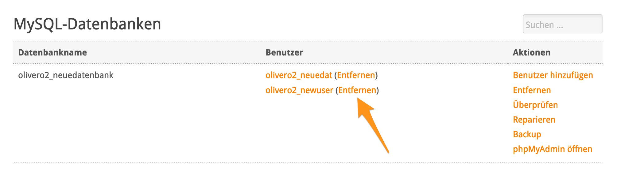 Datenbankbenutzer entfernen