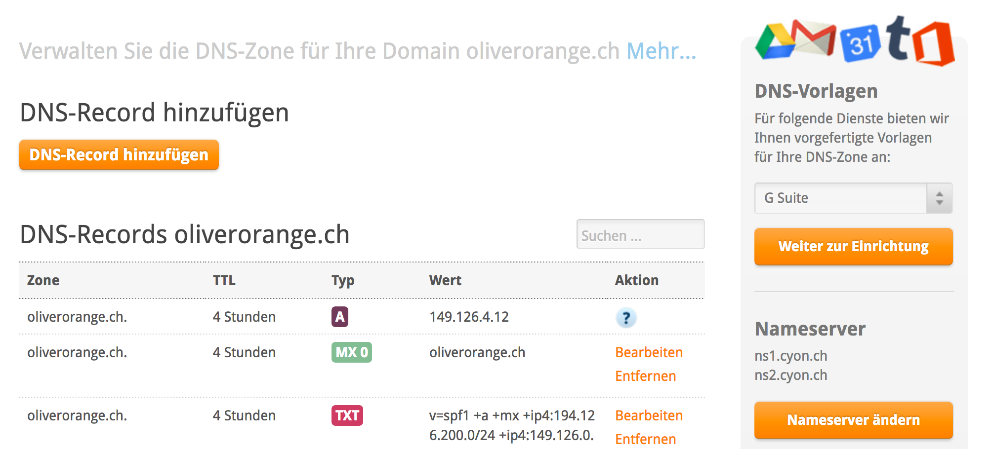 Übersicht aller DNS-Einträge