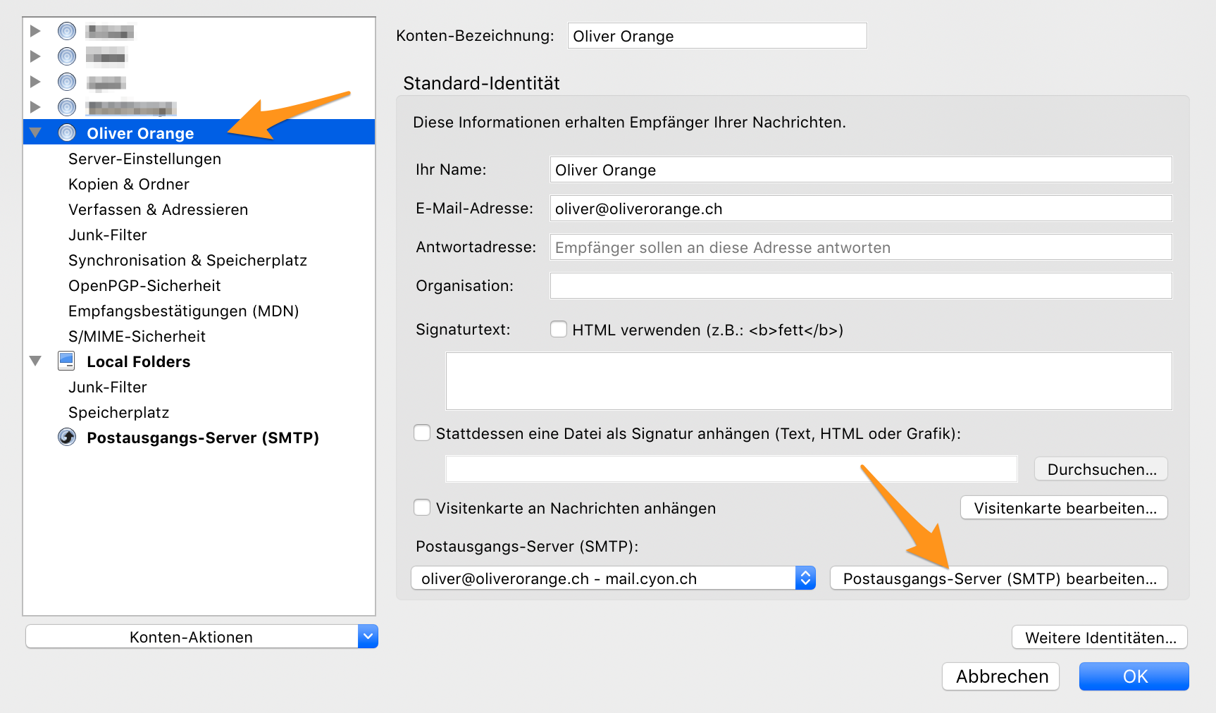 «Konten-Einstellungen» im Thunderbird