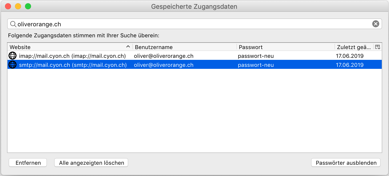 Neues Passwort eintragen