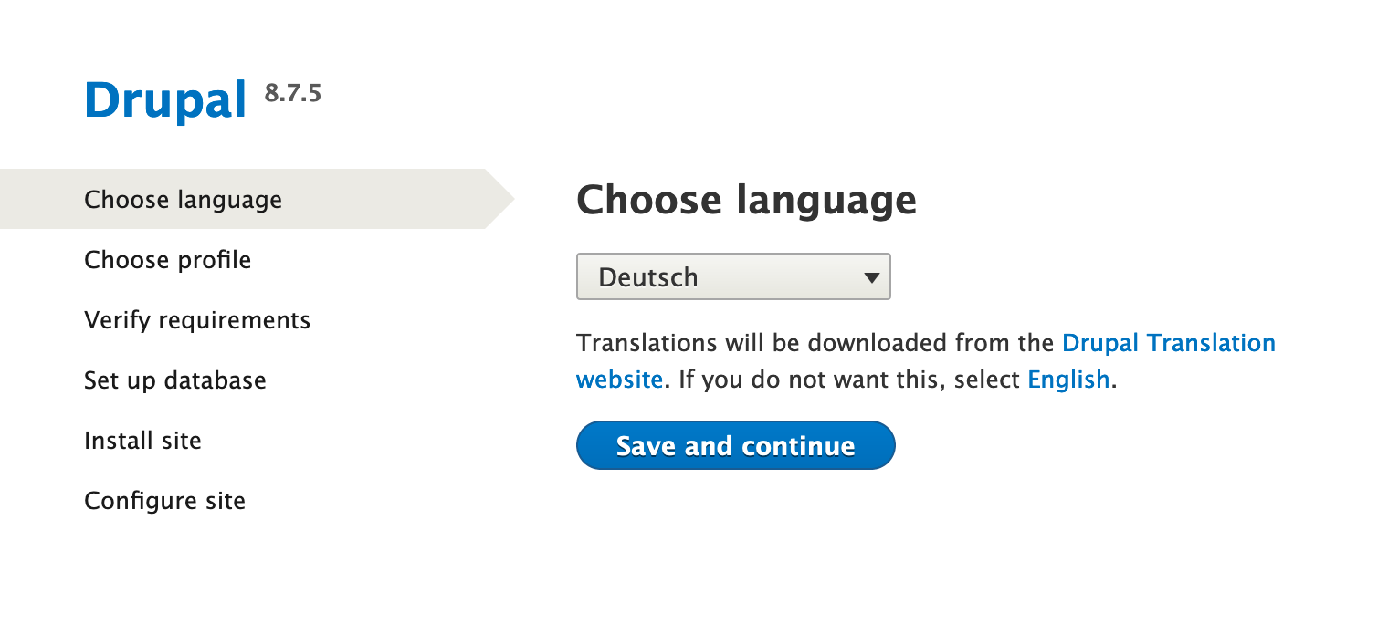 Willkommen im Drupal-Installationsassistenten