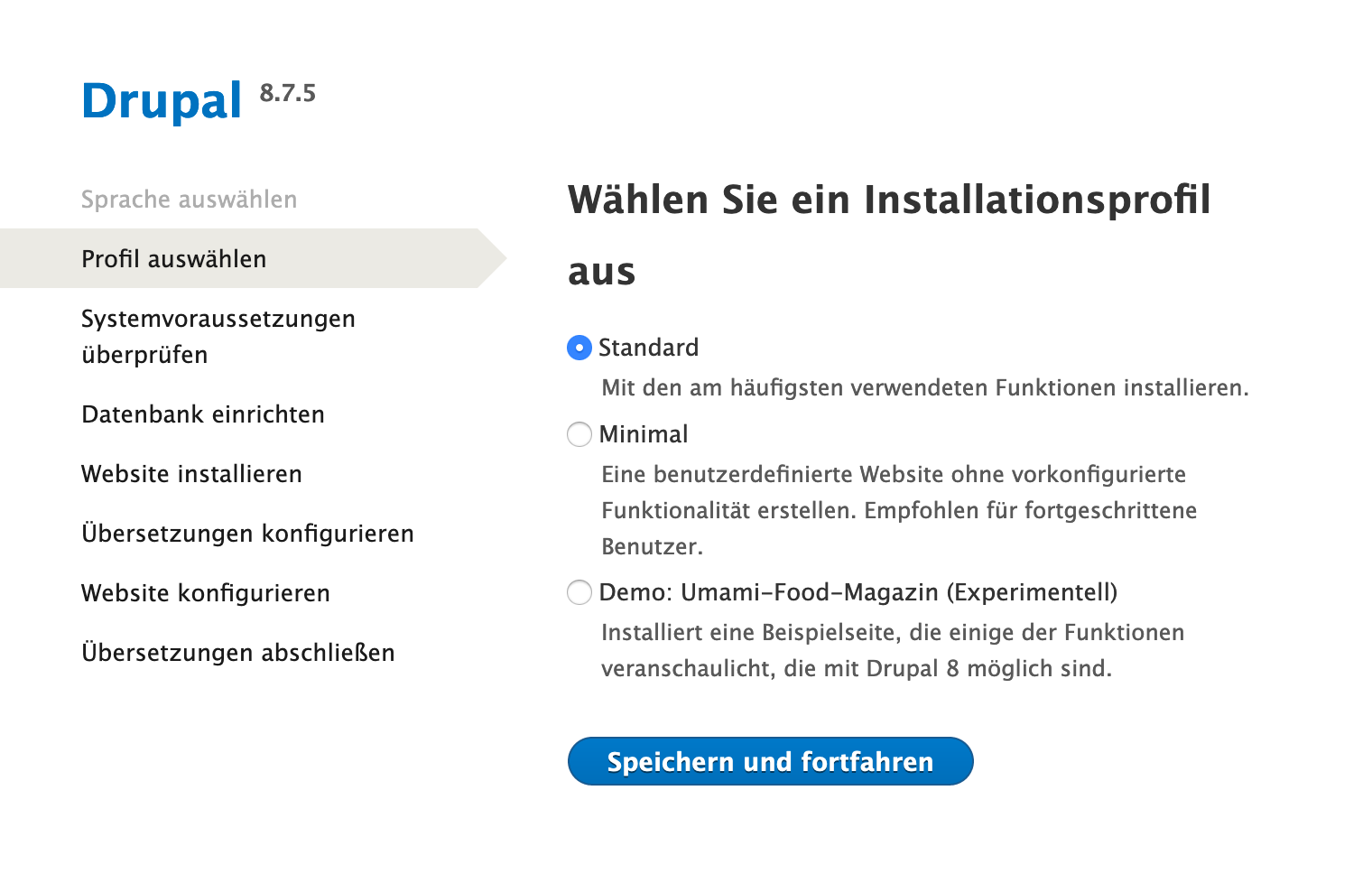 Installationsprofil auswählen