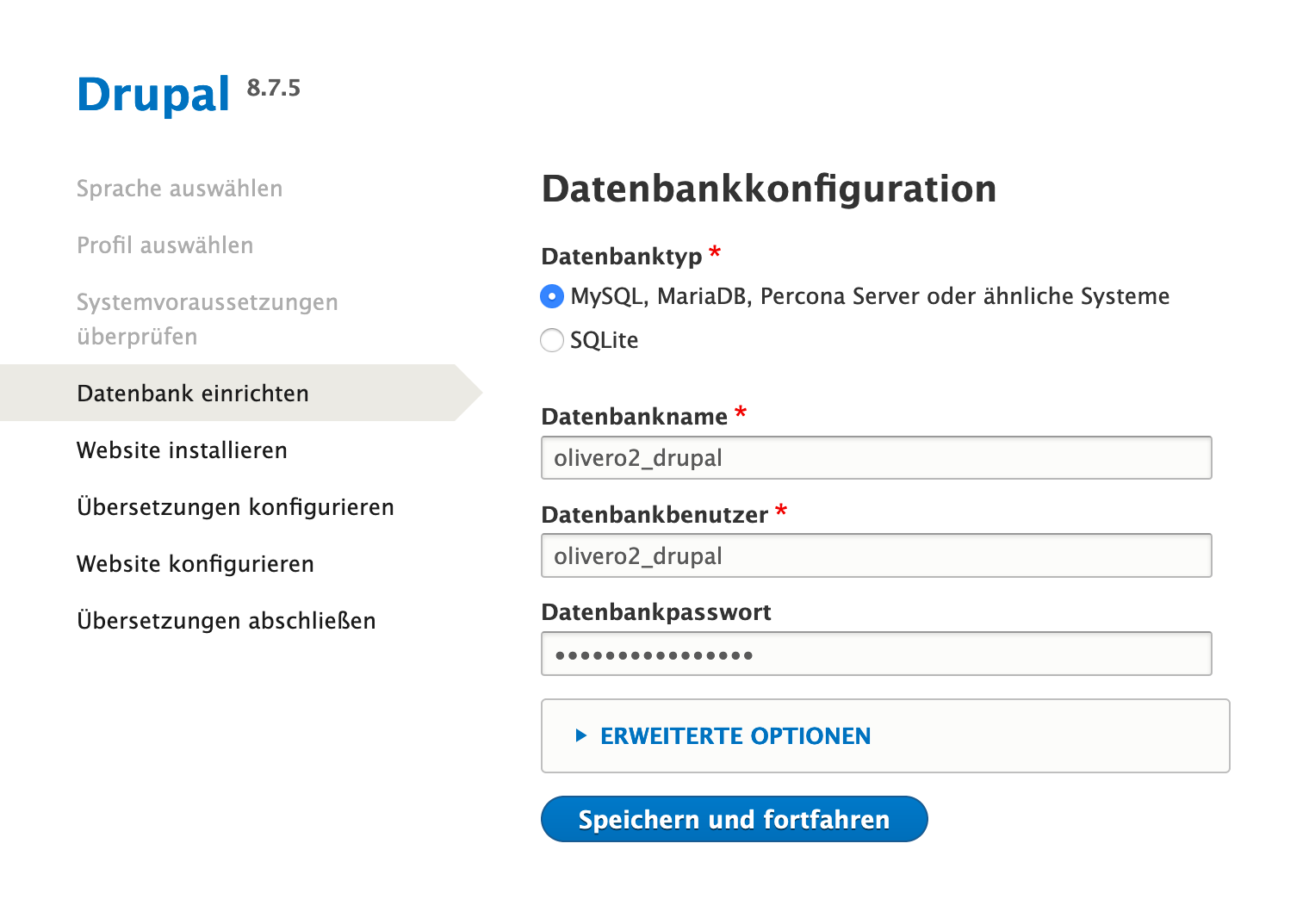 Konfiguration der Datenbank