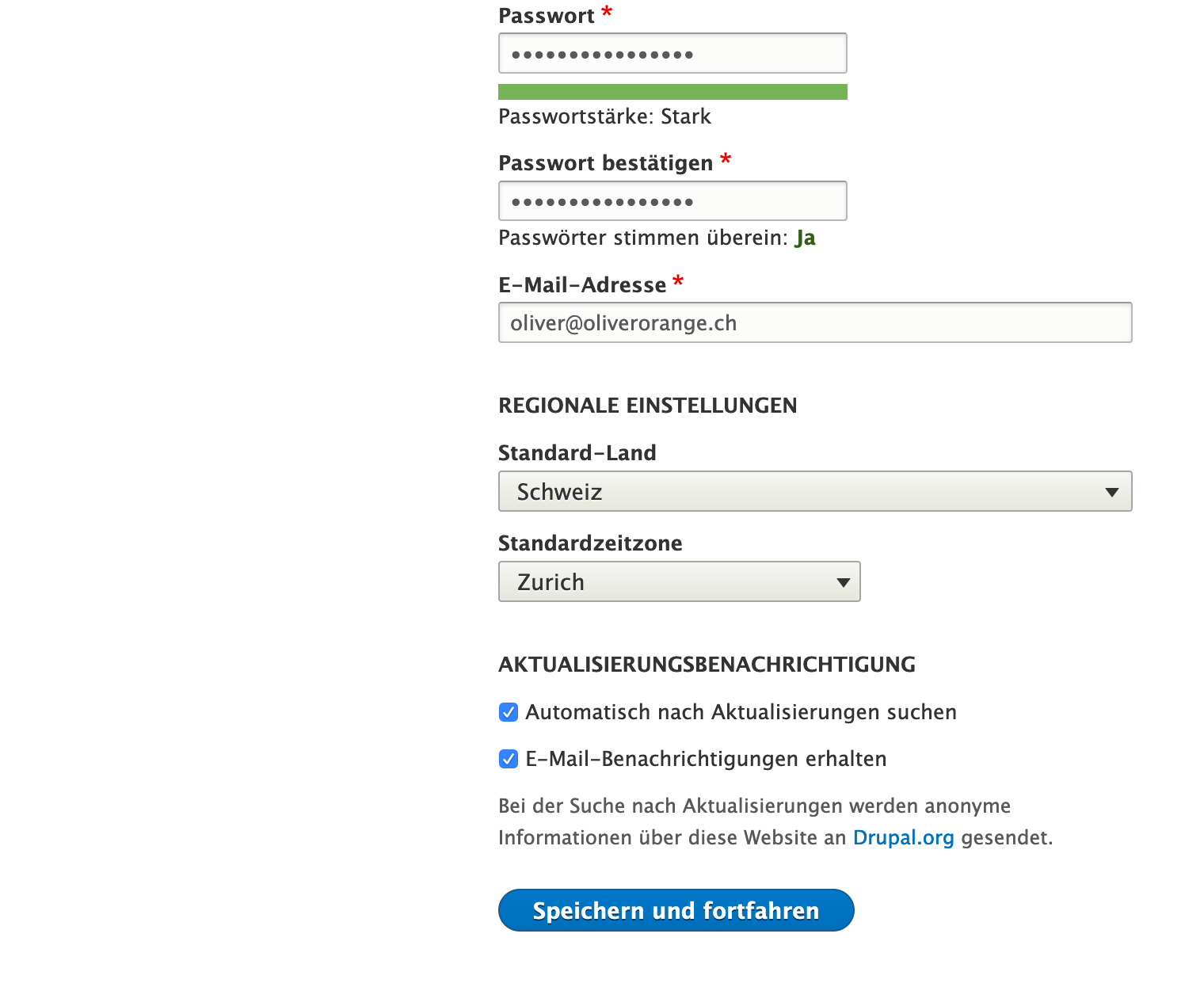Konfiguration der Website