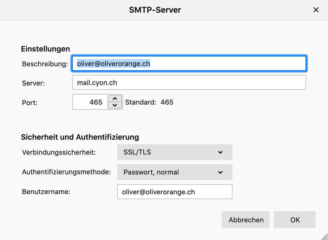 Servereinstellungen Postausgangsserver