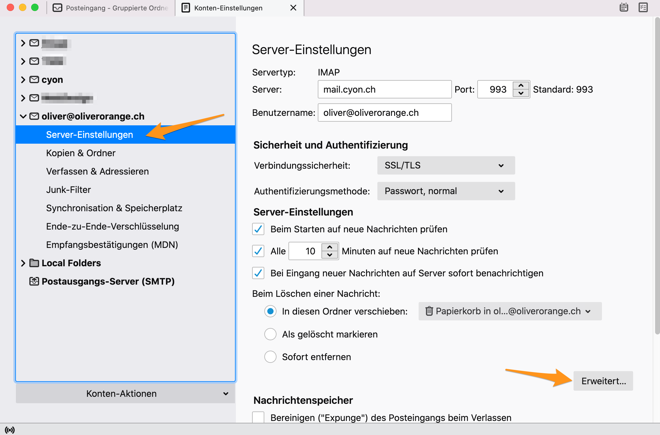 Servereinstellungen Posteingangsserver