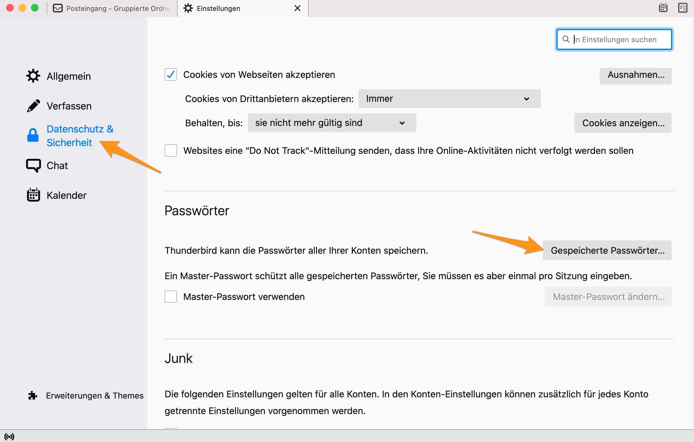 Sicherheits-Einstellungen im Thunderbird