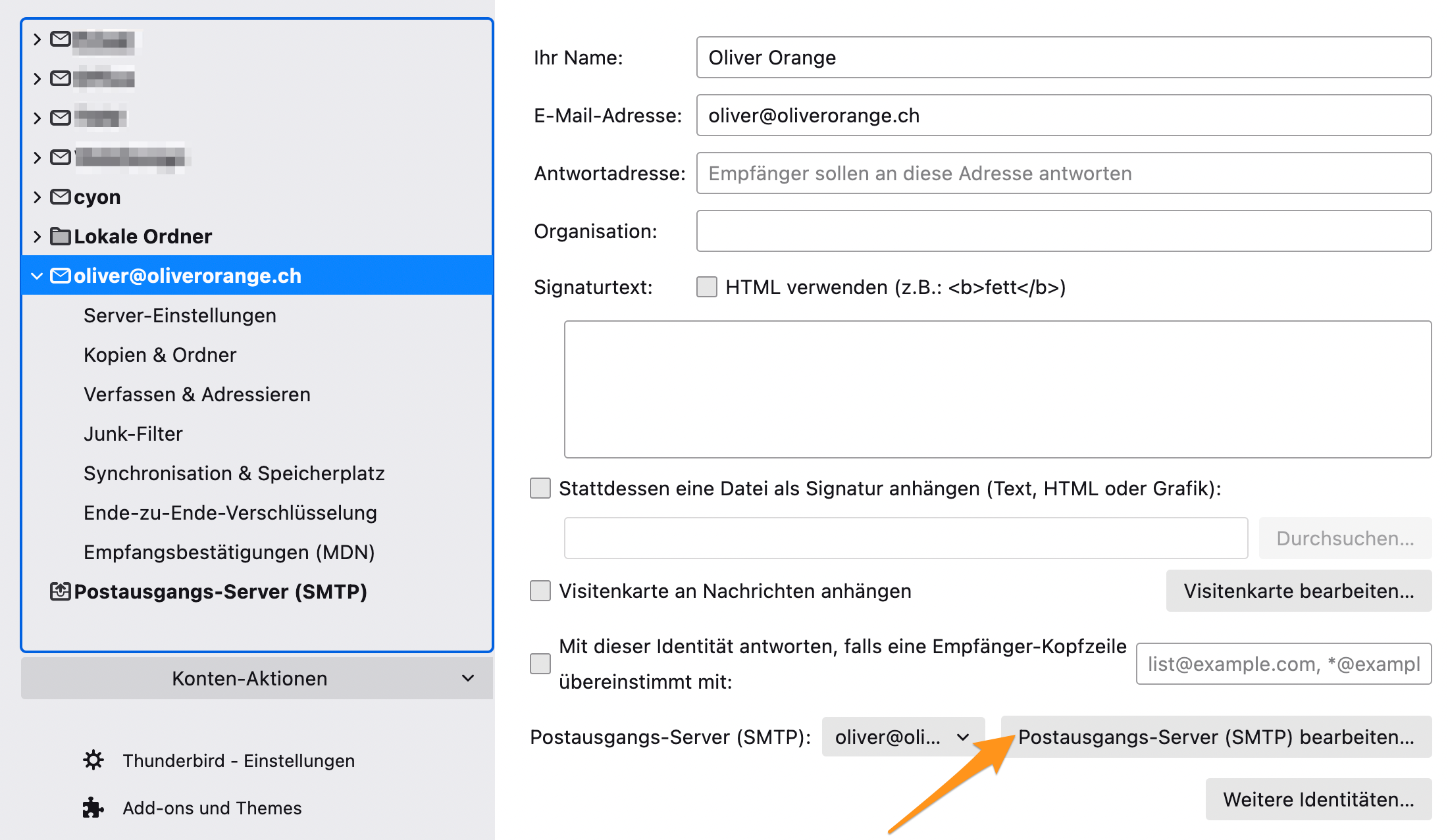 Einstellungen für Postausgans-Server öffnen
