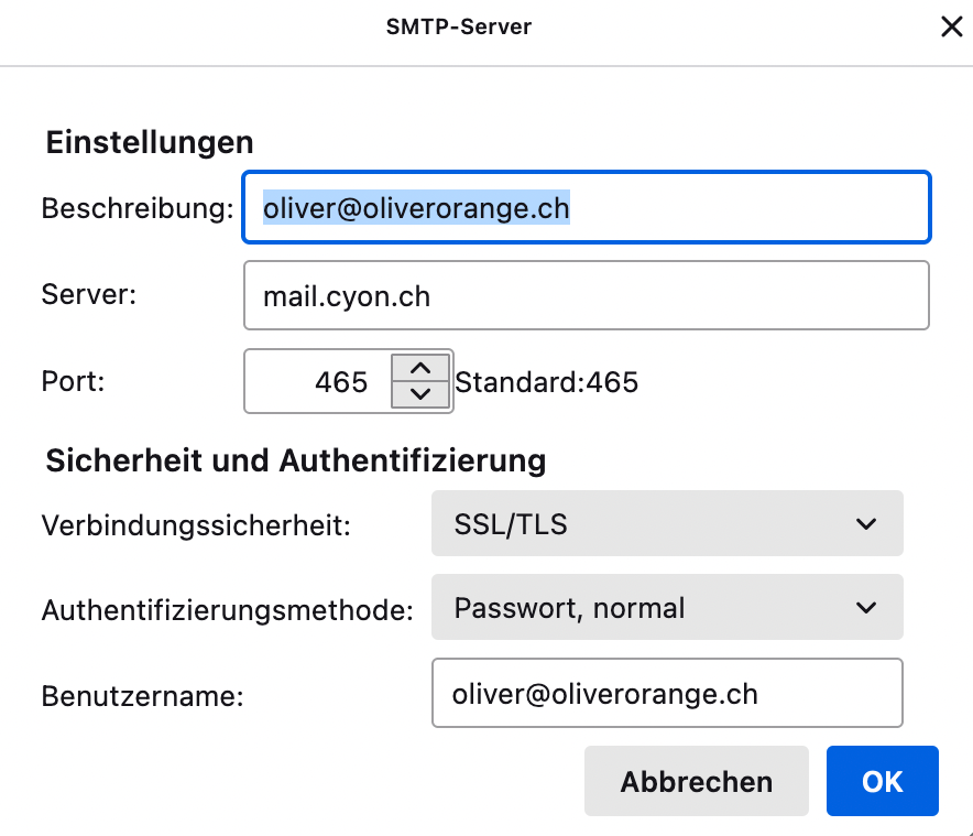 Servereinstellungen Postausgangsserver
