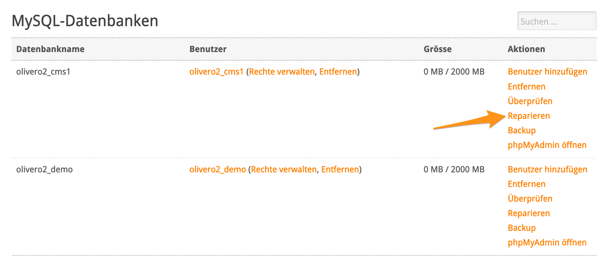 Datenbank reparieren