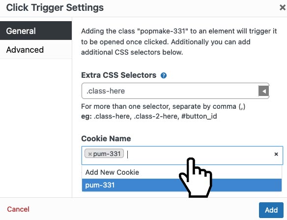 Popup Maker Trigger Cookie Name Setting