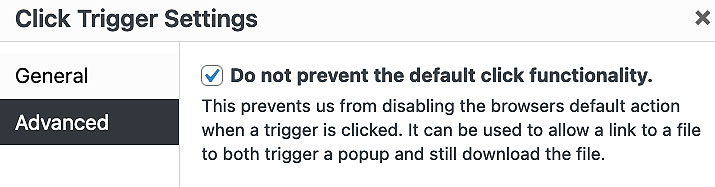 Click Trigger Settings: Advanced