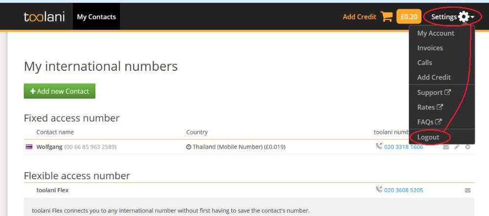 Abmelden aus Kundenzone