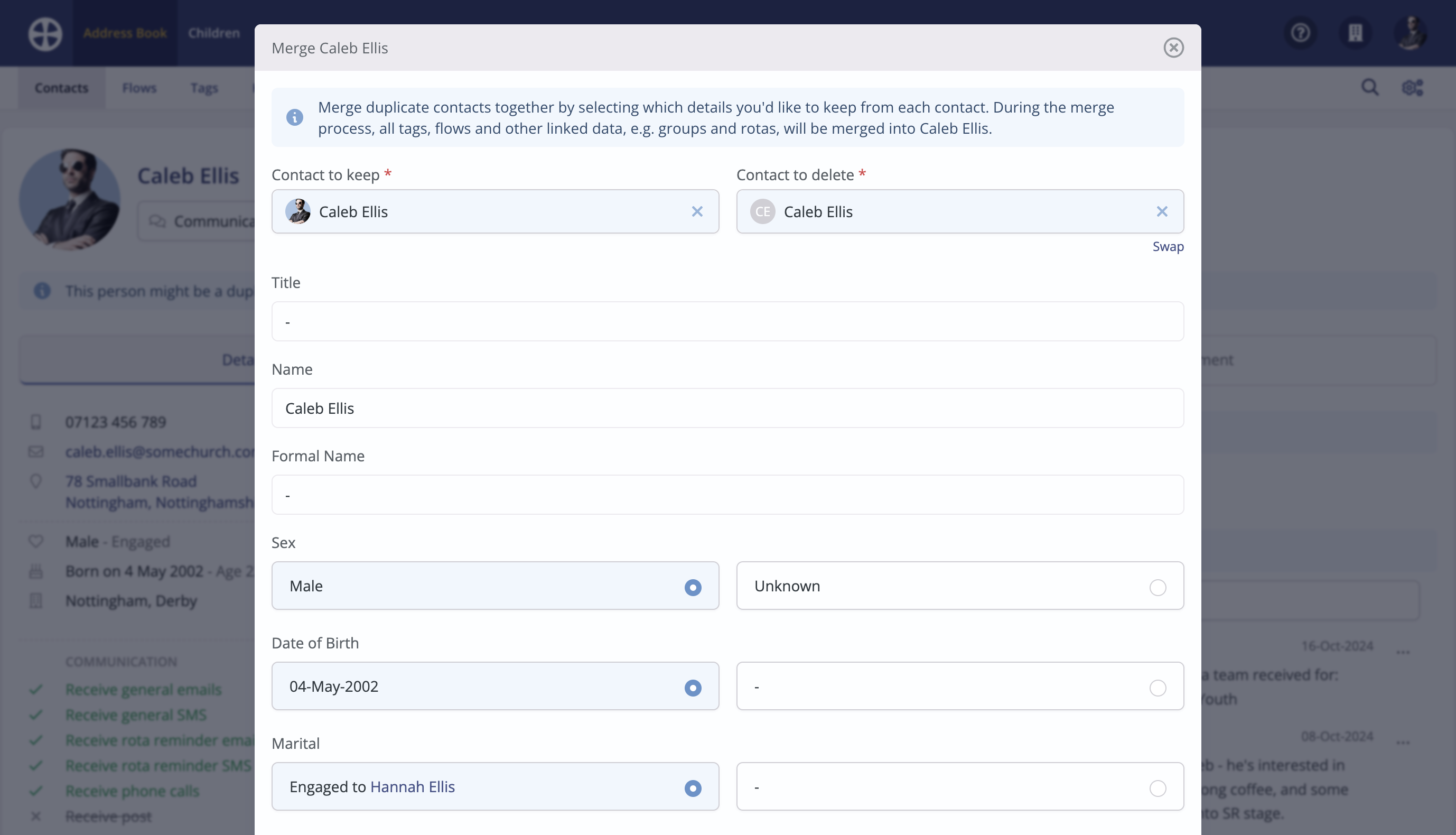 Merging Duplicate Contacts And Children Churchsuite Support Articles Merging Duplicate Contacts And Children Churchsuite Support Articles