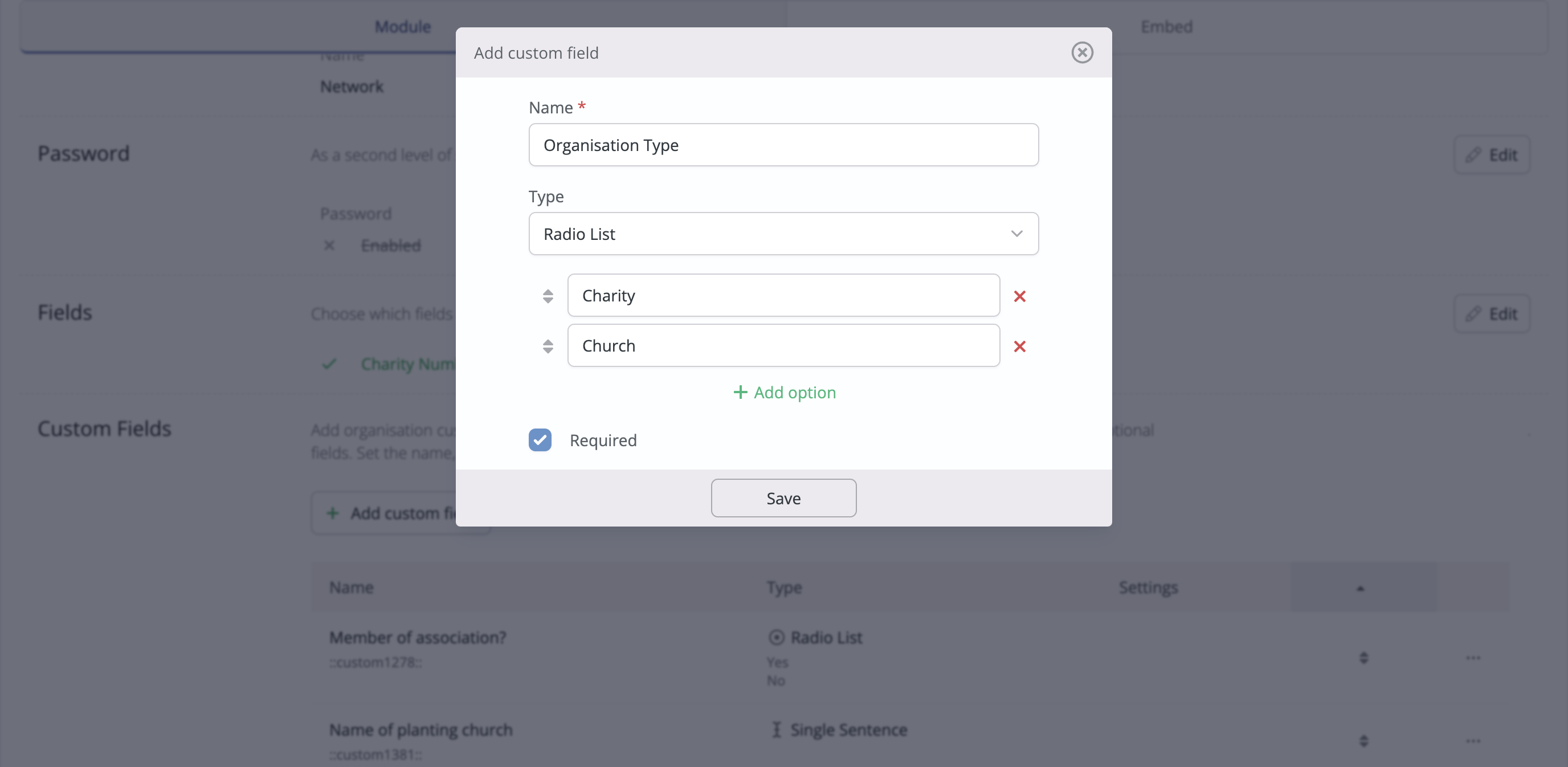 Adding custom fields for organisations - ChurchSuite Support Articles