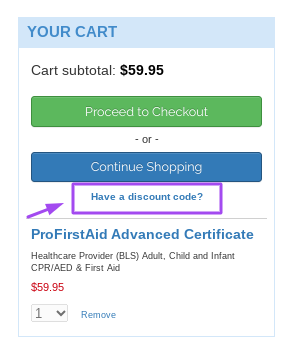 Screenshot showing Discount Code Link from the Cart