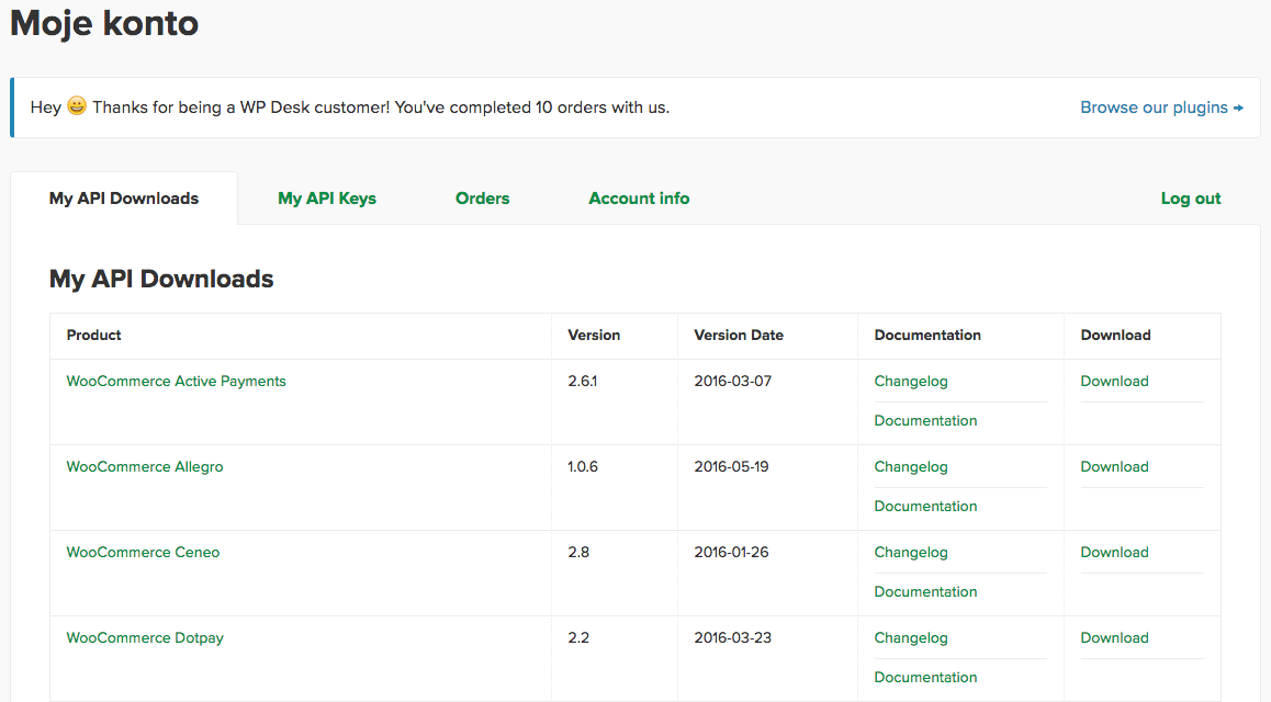 My API downloads view