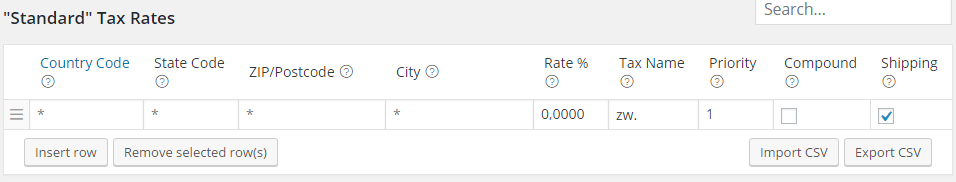 Tax rates settings