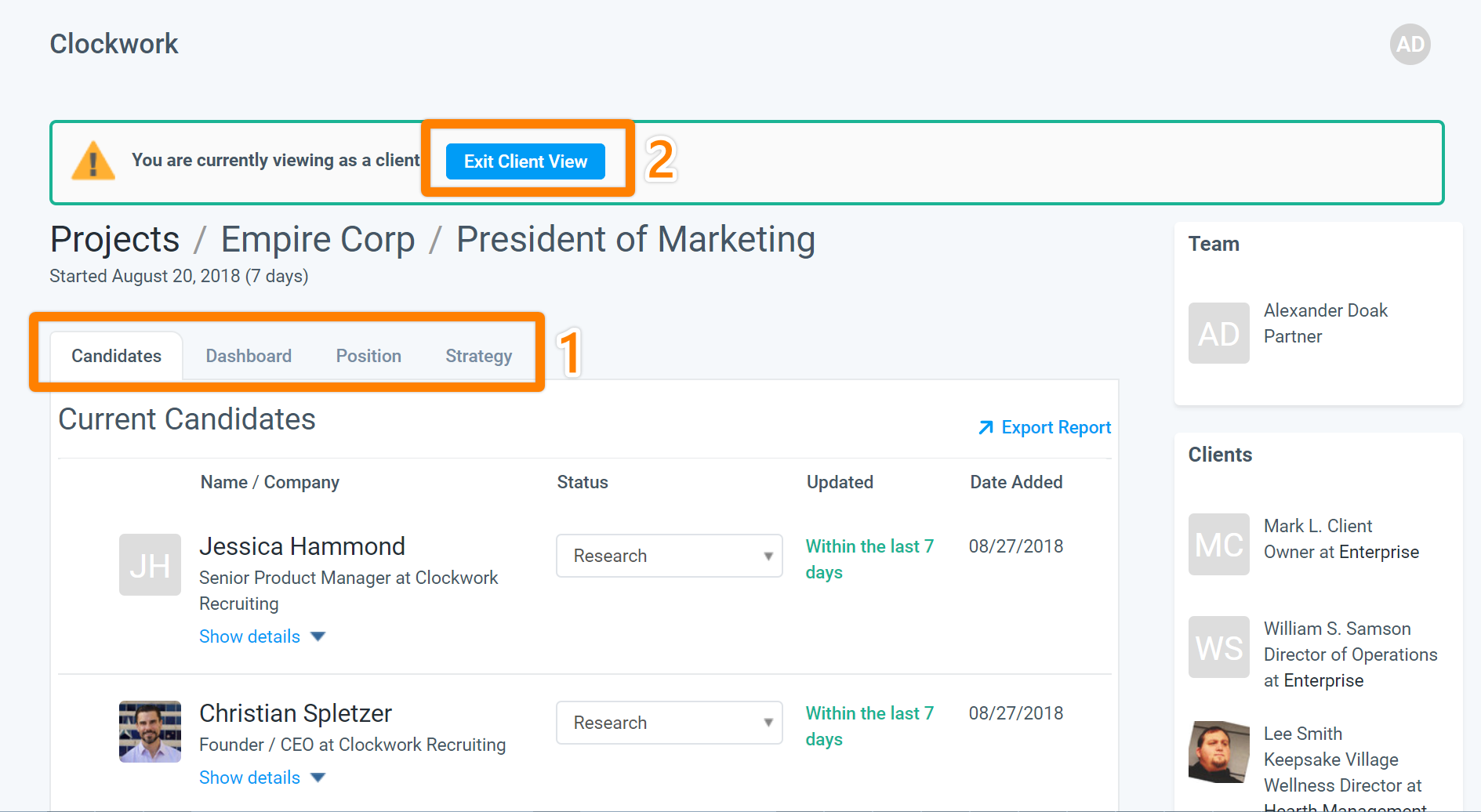 Project Clients Viewing as Client Knowledge Base