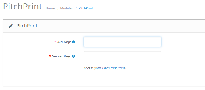 Entering PitchPrint API keys in OpenCart