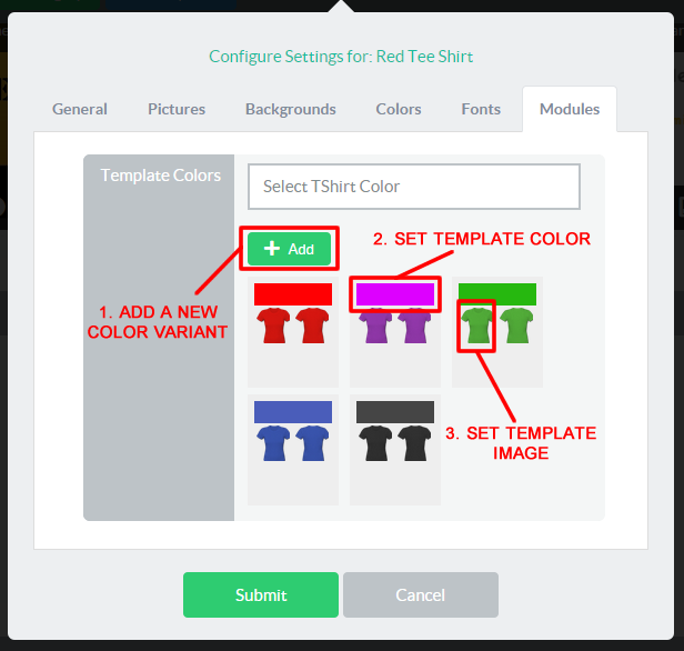 Colour picker opened from the variant's colour rectangle