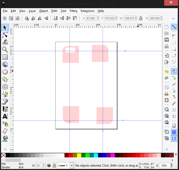 The four corner shapes dragged apart on the canvas with the middle sections deleted