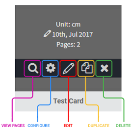 Menu icons revealed when hovering the mouse over a single design