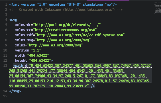 SVG source code showing a single path element directly inside the svg node