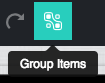 Group icon in the toolbar used to group the selected text and shapes