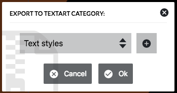 Export Text Styles dialog with a category list and a plus button for adding a category