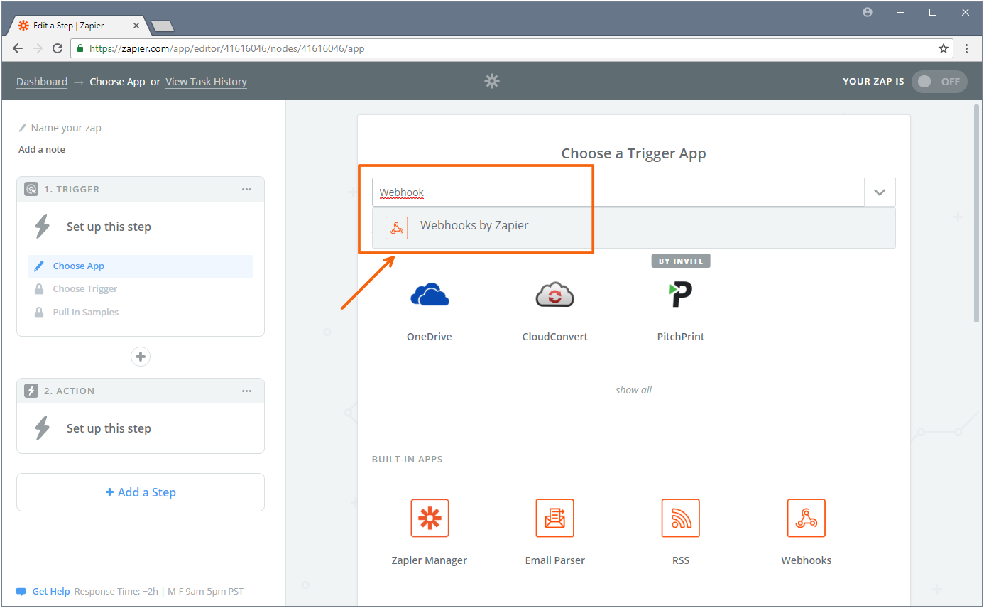 Zap creation dashboard in Zapier