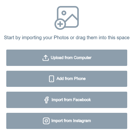Photo Print welcome screen where customers import or drag in their photos