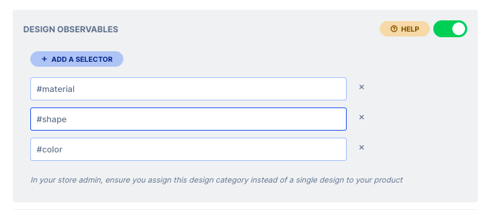 Design Observables module settings with variable option selectors listed in order