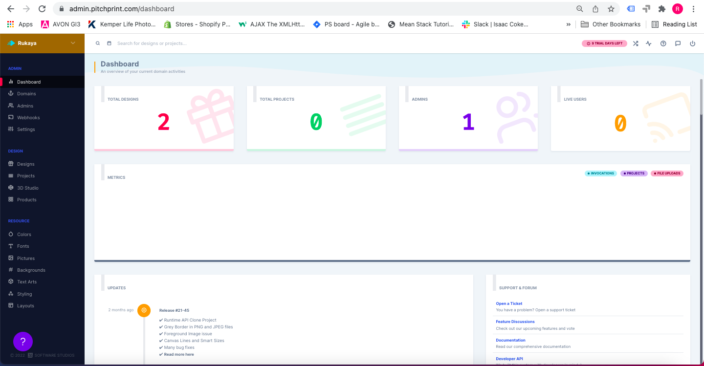The PitchPrint dashboard
