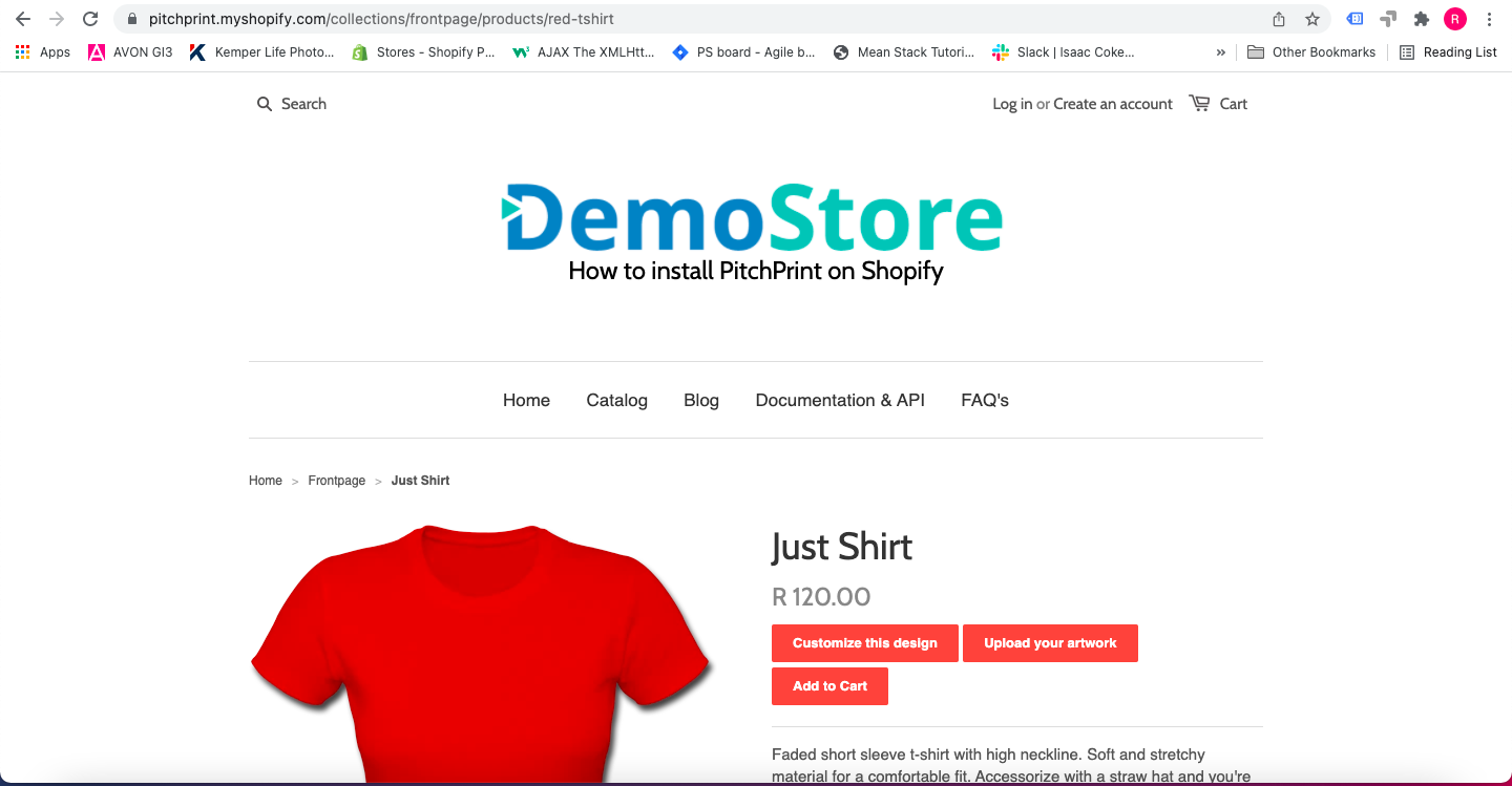 The Customize this design button on a Shopify product page