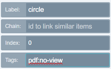 Tag section of the item panel with the pdf: no-view tag added