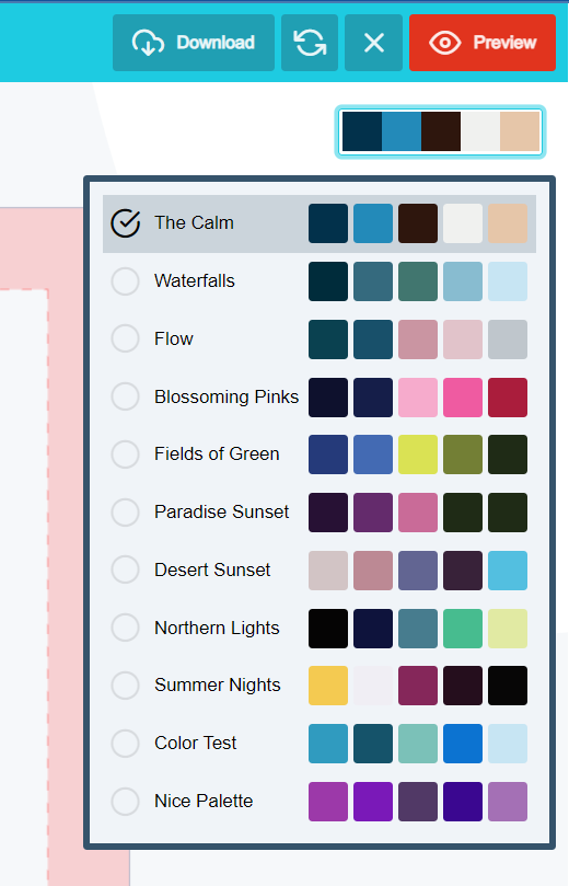 Palette Mode turned on with the current palette shown next to the button