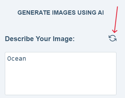 Prompt box where the user types a description of the image, with a reload icon for random prompts