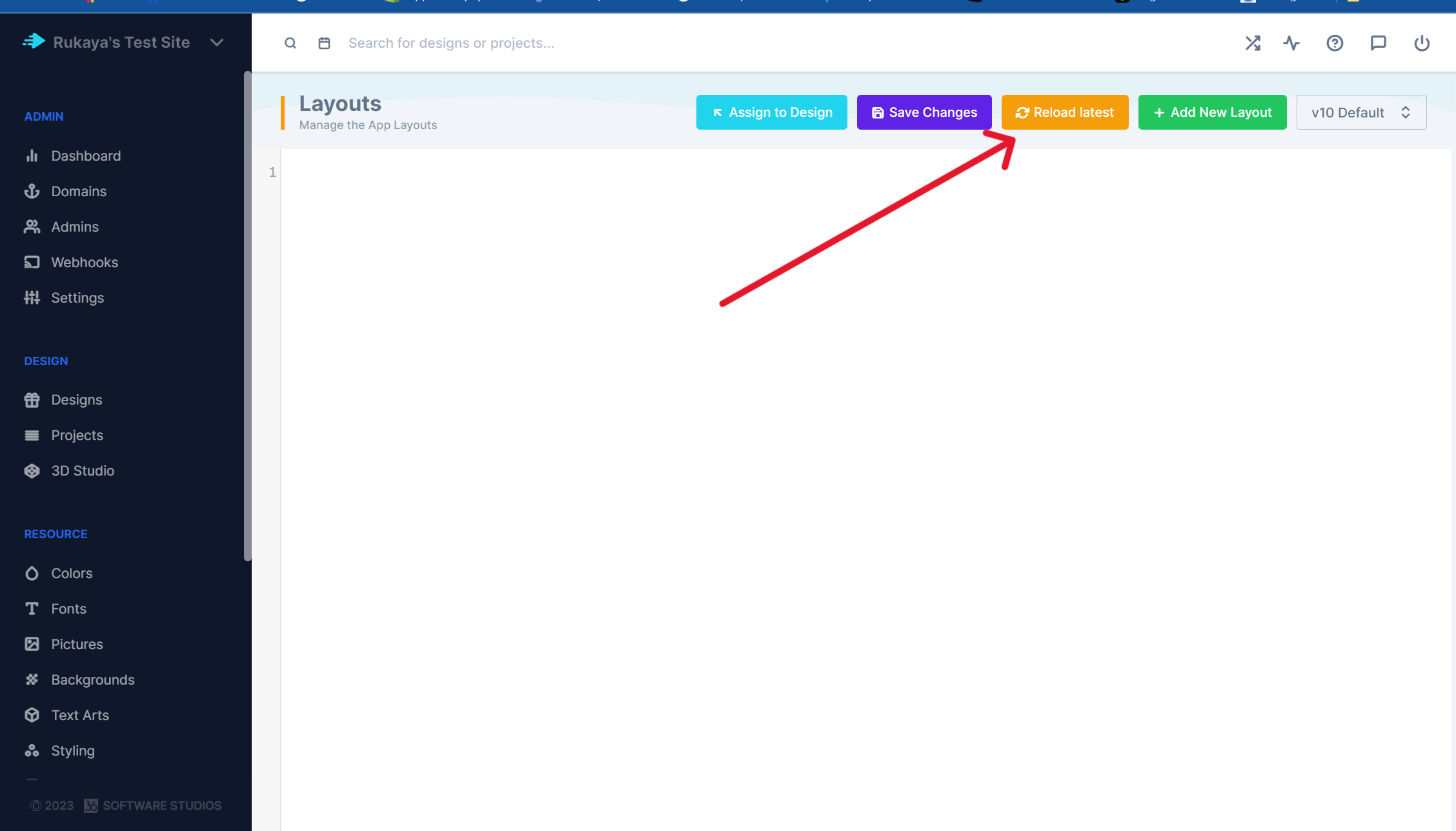 Layouts page in the PitchPrint admin used to reload the layout