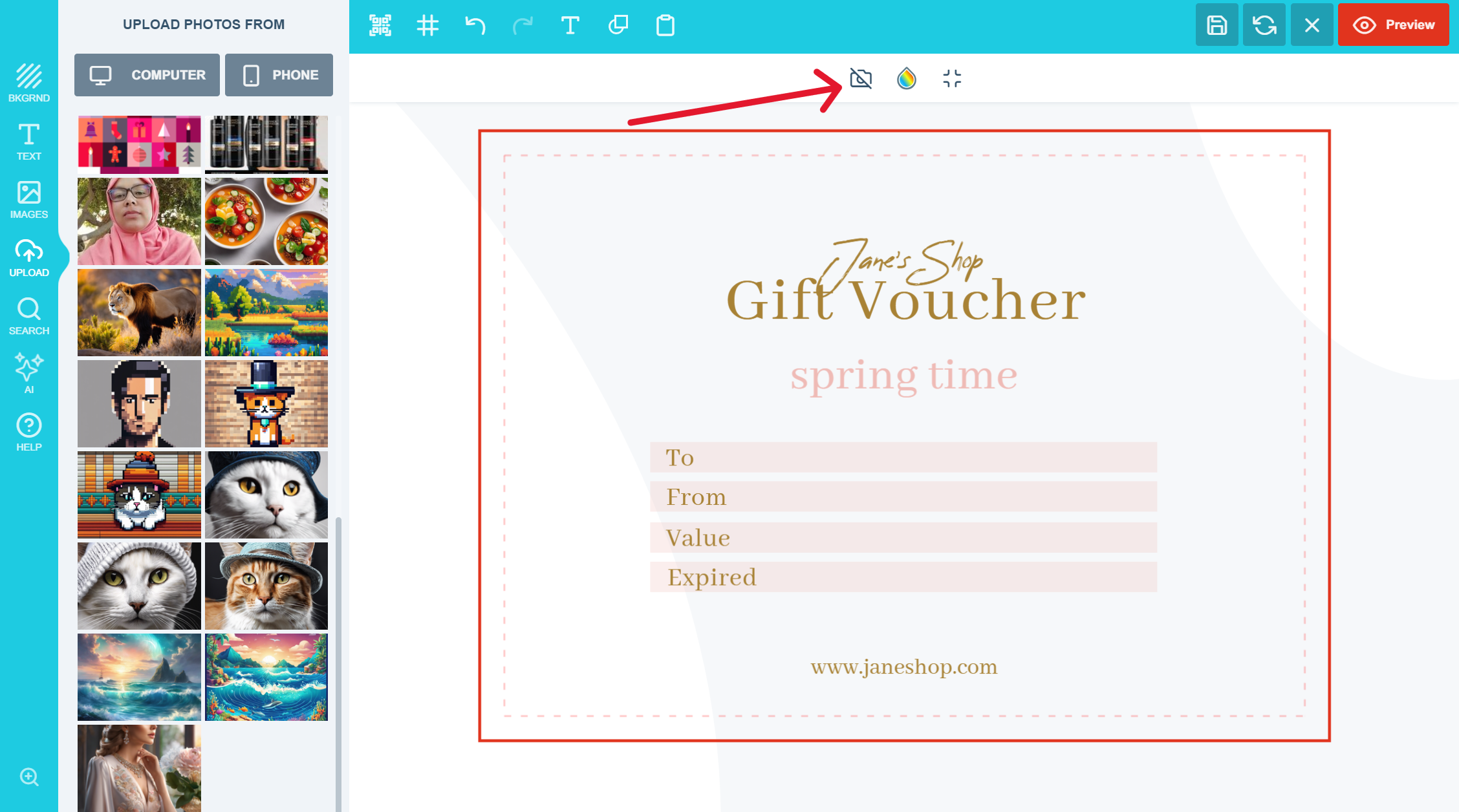 Remove background button available to the customer inside the editor