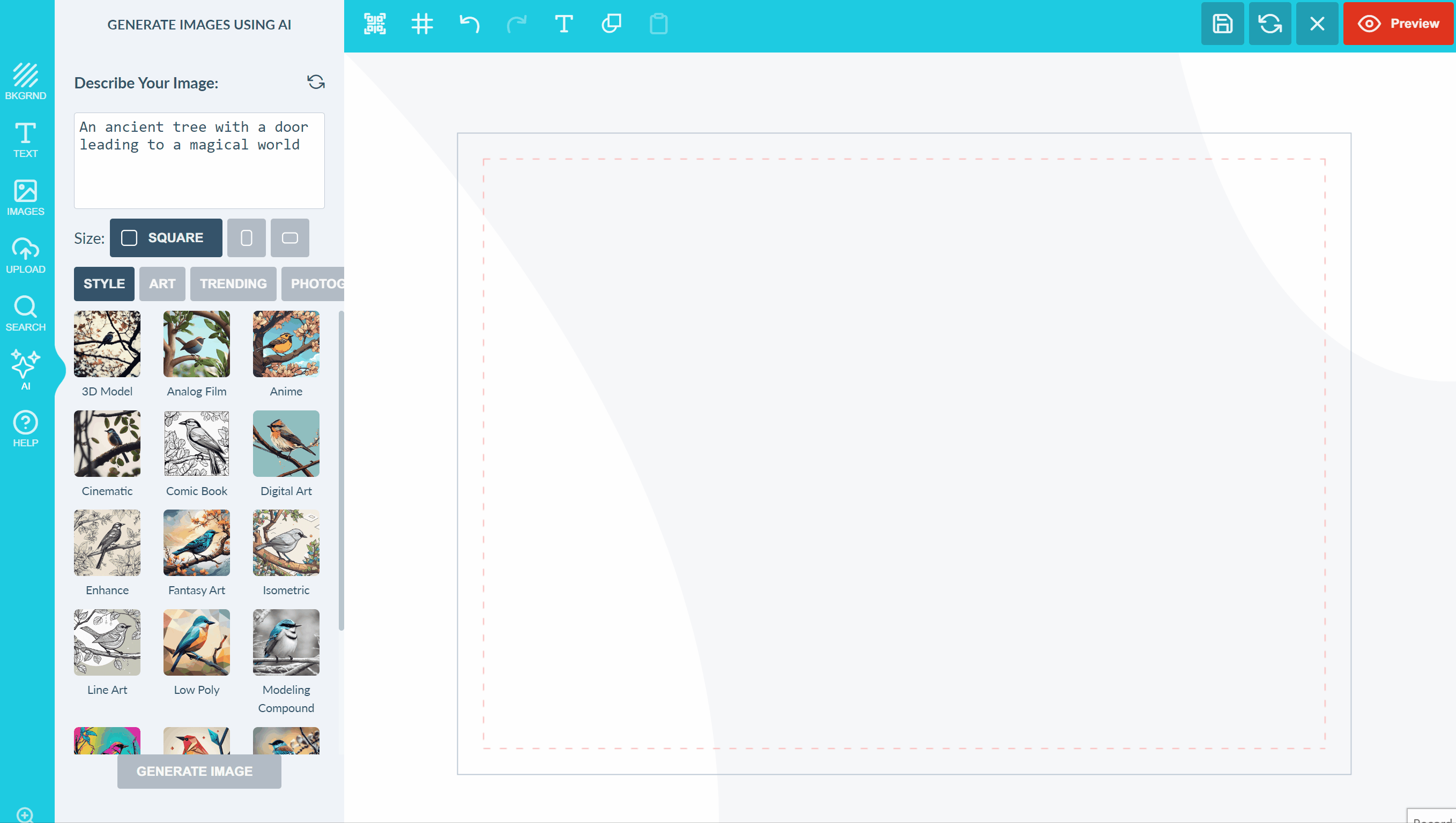 Browsing the Style, Art, Photography, Backgrounds, Product and Trending prompt categories