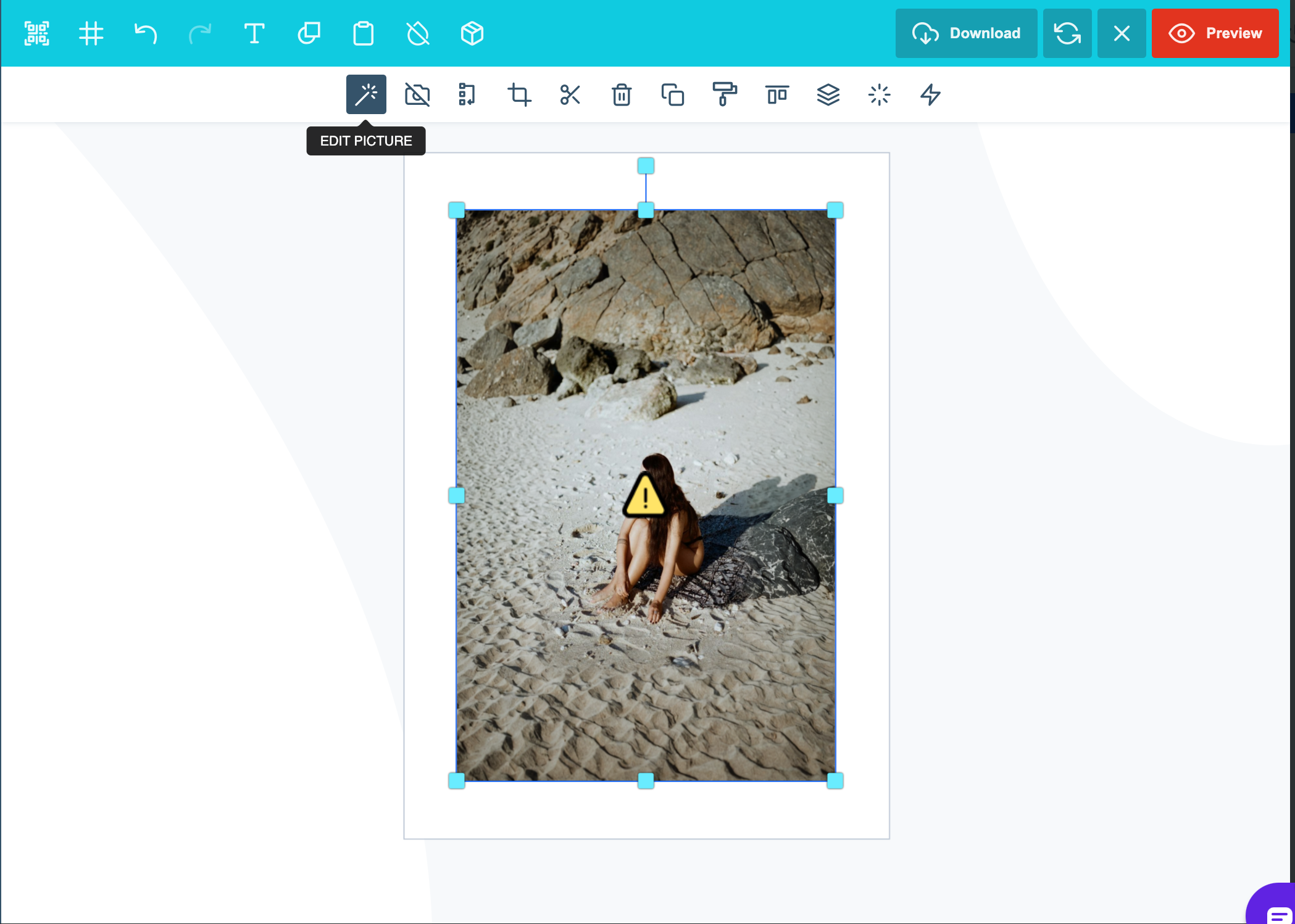 Edit Picture button shown for the image selected on the canvas