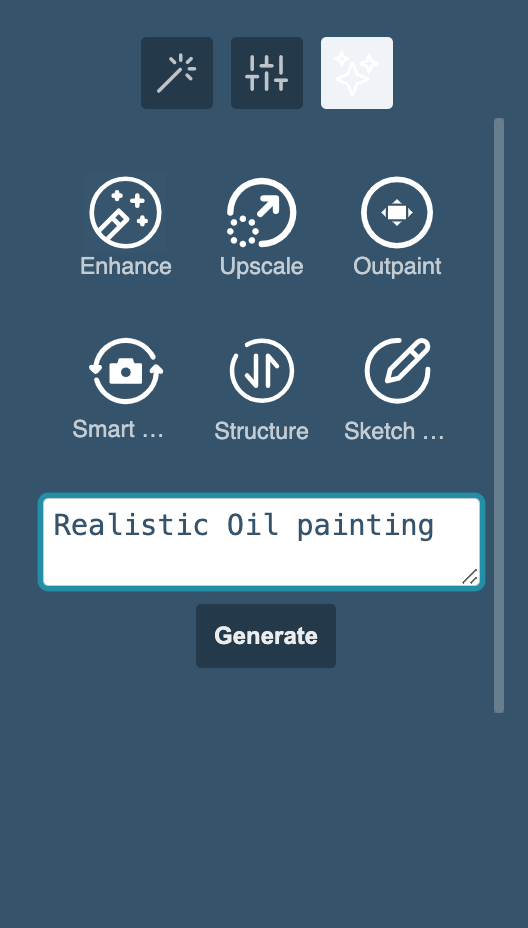 Prompt field with a realistic oil painting prompt entered