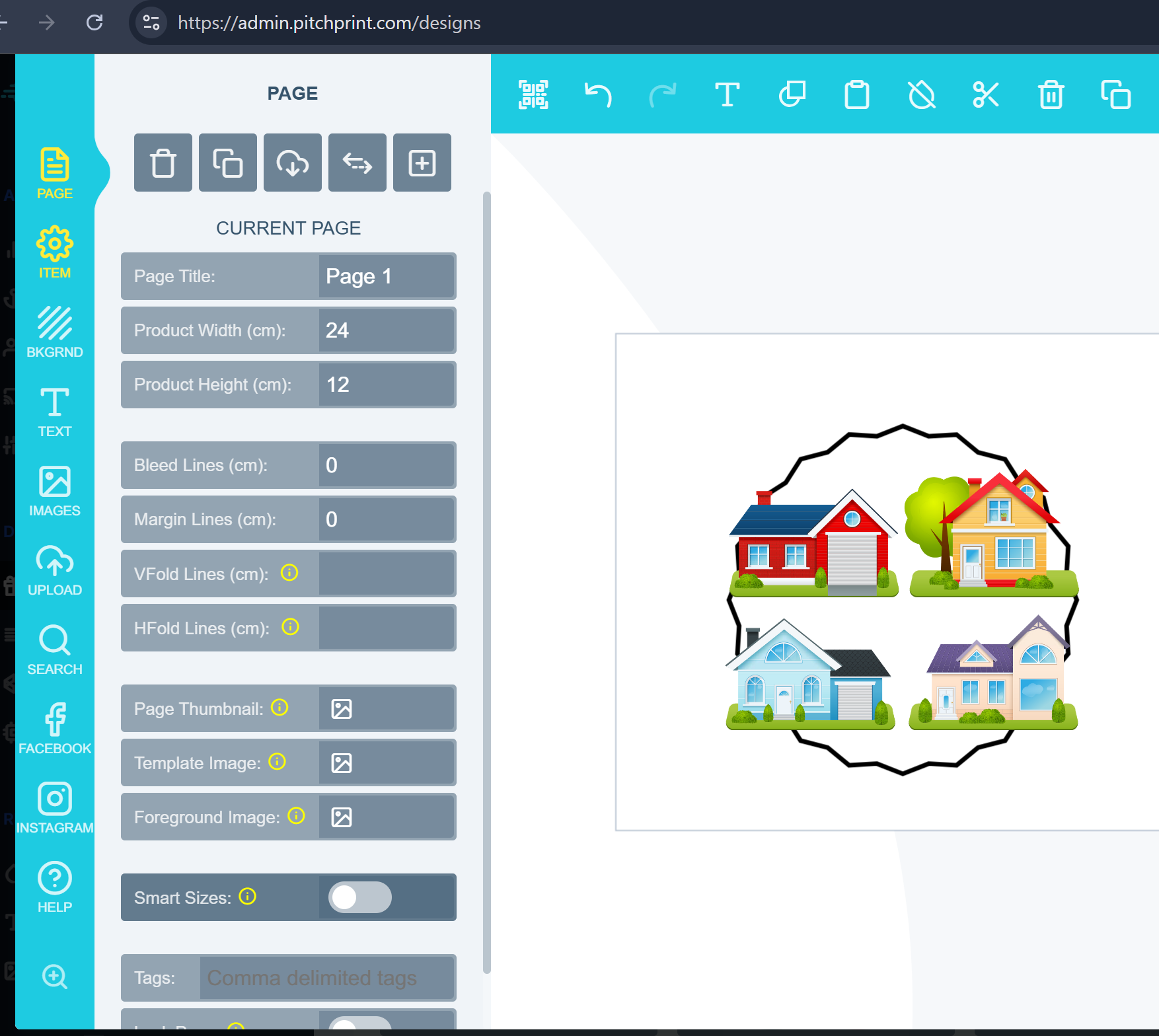 Design canvas with the custom shape placed over the artwork