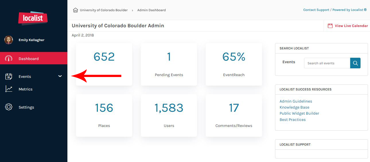 Expand the events section